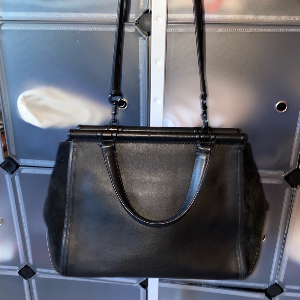 Coach 38389 Mixed Leather Drifter Carryall Satchel Handbag Purse in Black - Picture 10 of 16